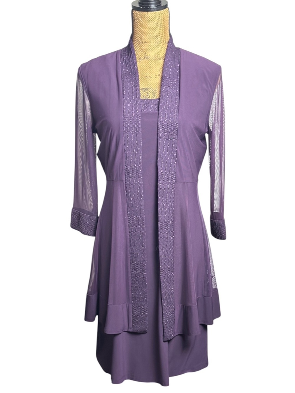 R&M Richards 2-pc purple dress & sheer jacket w/metallic trim Women’s size 6 | y